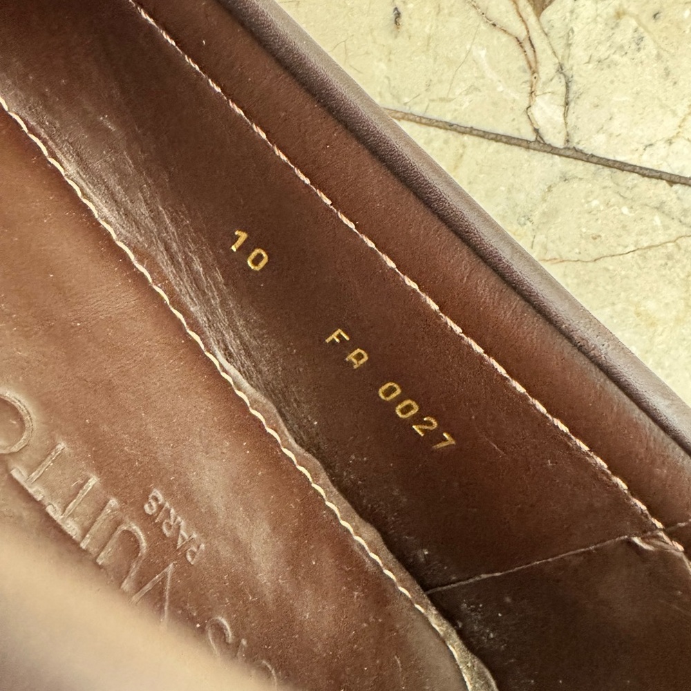 LOUIS VUITTON MENS MONTE CARLO DRIVERS- WORN 1X- SIZE 10- BROWN W/ GOLD HARDWARE - Picture 9 of 9